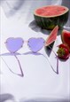 PURPLE RIMLESS COLOUR TINT HEART SUNGLASSES