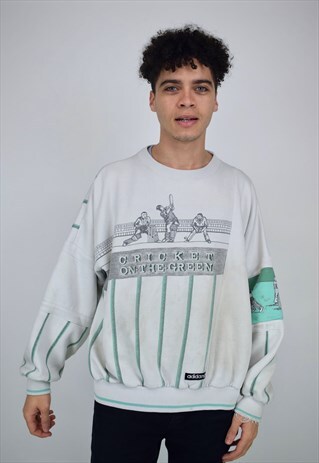 VINTAGE 90'S ADIDAS WHITE AND GREEN SWEATSHIRT