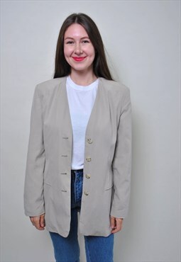 90's minimalist jacket, casual v-neck light blazer - MEDIUM