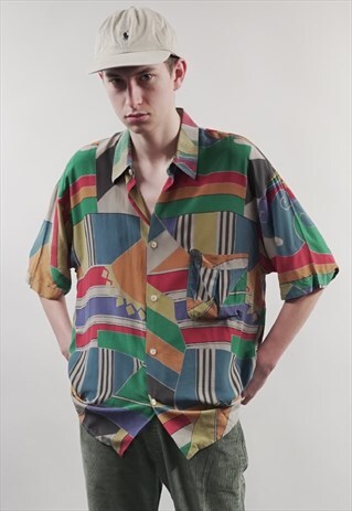 VINTAGE 80'S SHORT-SLEEVE MULTICOLOUR GEO PRINT SHIRT