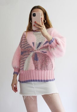 Baby Pink & Purple Vintage 80s Fluffy Funky Ugly Sweater