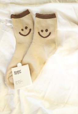 Beige Super Smiley Neutral Socks