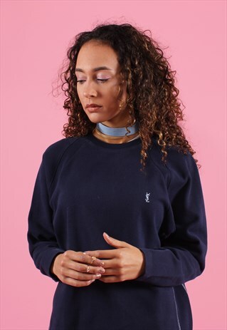 NAVY YVES SAINT LAURENT RIBBED SWEATSHIRT