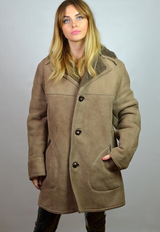 VINTAGE 70S LIGHT BROWN SHEEPSKIN SHEARLING COAT