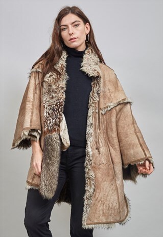 70'S VINTAGE PREMIUM SHEEPSKIN CAPE/COAT