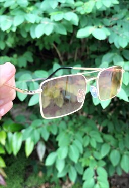 Rectangular Ombre Brown Tint Gold Frame Sunglasses