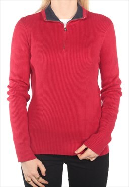 Ralph Lauren -  Red Embroidered Quarter Zip Jumper - Large
