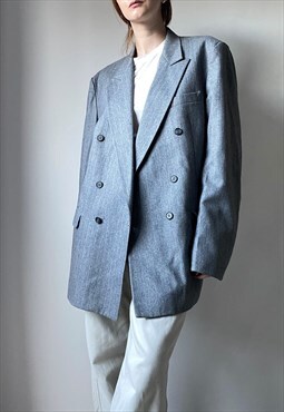 Vintage Grey Pinstripe Wool Blend Blazer Size L