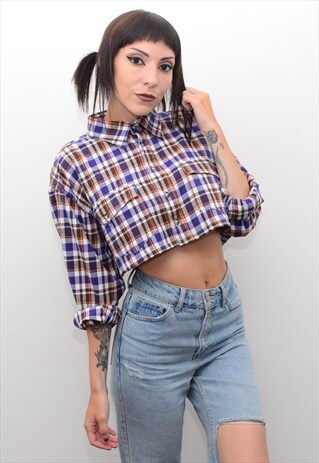VINTAGE 90'S GRUNGE CHECKED REWORKED CROPPED SHIRT