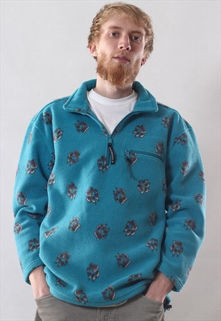 VINTAGE MENS JACK WOLFSKIN LOGO FLEECE HALF ZIP PULLOVER