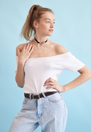 90'S RETRO FESTIVAL OFF-SHOULDER KNITTED TOP BLOUSE