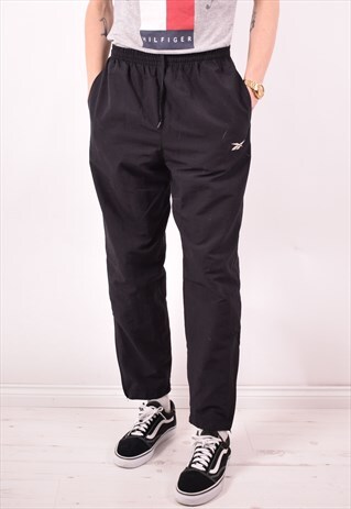 REEBOK MENS VINTAGE TRACKSUIT TROUSERS SMALL BLACK 90S