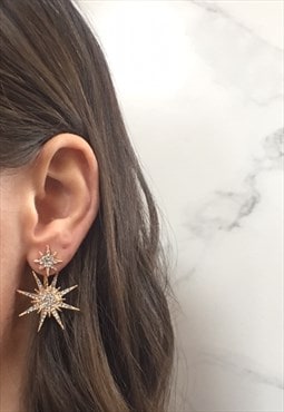 Anouska: Gold Star Ear Jacket Statement Stud Earrings
