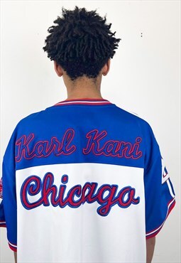 VIntage 90s KARL KANI football jersey in blue and red 