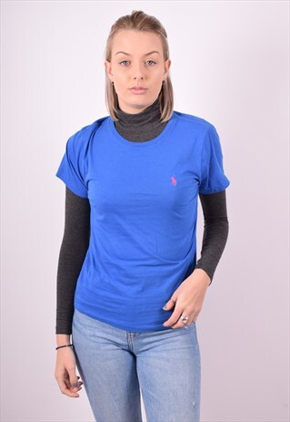 RALPH LAUREN WOMENS VINTAGE T-SHIRT TOP MEDIUM BLUE 90S