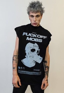 Punk sleeveless t-shirt gas mask print tank top grunge vest