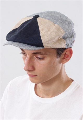 ALFONSO D'ESTE HAT BEIGE GREY BLUE 8 PANEL NEWSBOY CABBIE