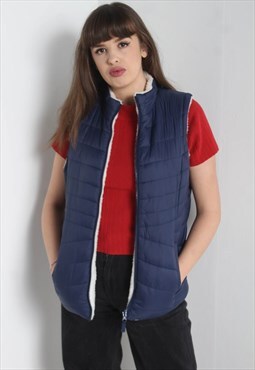 Vintage 90's Fleece Lined Quilted Bodywarmer Gilet - Blue