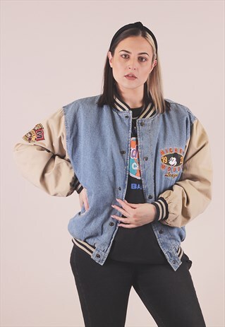 VINTAGE 80'S DISNEY MICKEY MOUSE VARSITY DENIM JACKET /A6054