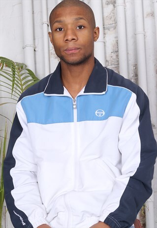 VINTAGE SERGIO TACCHINI LOGO TRACK JACKET WHITE BLUE