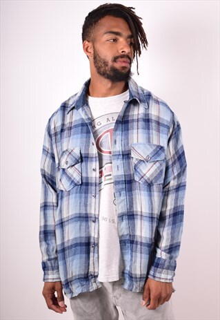 MENS VINTAGE FLANNEL SHIRT XL BLUE CHECK 90S
