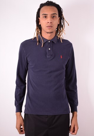 POLO RALPH LAUREN MENS VINTAGE POLO SHIRT SMALL BLUE 90S