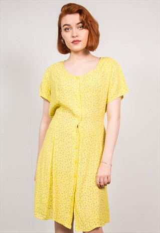 VINTAGE 90'S YELLOW FLORAL MIDI DRESS