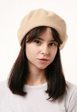 80S VINTAGE FRENCH WOOL BERET BEIGE CAP 1