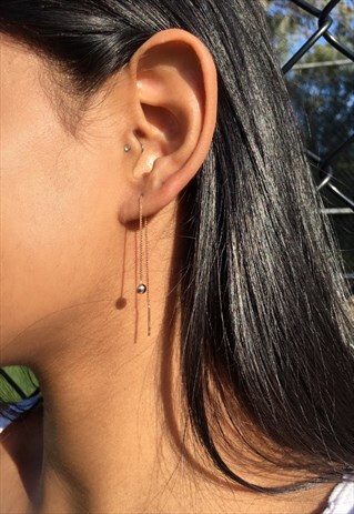 ROSE GOLD BALL CHAIN THREAD EARRINGS (925 SILVER)