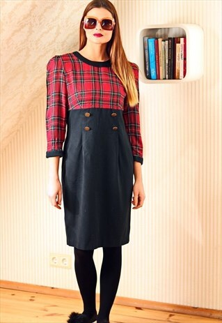 RED AND BLACK TARTAN DRESS