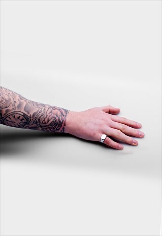 925 STERLING SILVER RADIUS SIGNET METAL RING - SILVER