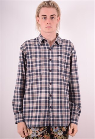 MENS VINTAGE SHIRT LARGE BLUE CHECK 90S