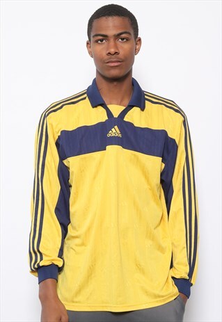 VINTAGE ADIDAS LONG SLEEVE BIG SPELL OUT LOGO T-SHIRT YELLOW