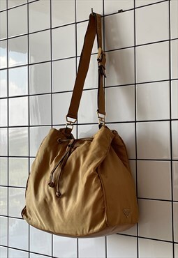 Vintage PRADA Bag Hobo Drawstring Hand Shoulder 90s Brown