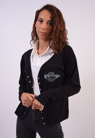 VINTAGE HARLEY DAVIDSON CARDIGAN SWEATER BLACK