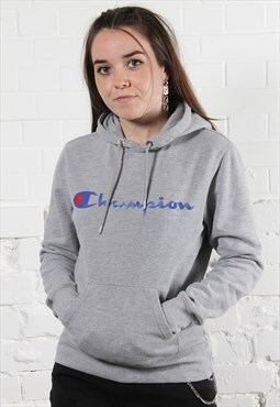 Vintage Champion Hoodie in Grey with Spell Out Logo
