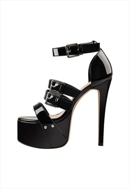 Round Toe Platform Buckle Stiletto Ankle Strap Sandals