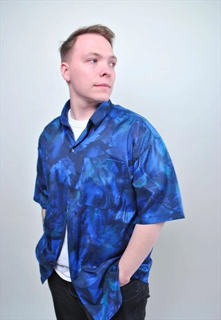 ABSTRACT SHIRT, VINTAGE ASIAN OVERSIZE BUTTON DOWN
