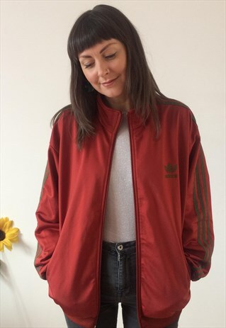 VINTAGE 90S RED & BROWN ADIDAS ZIP JACKET