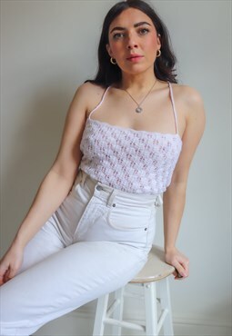 Vintage 90s Hand-Knitted Top in White - L