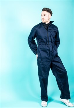 Vintage Workwear Boilersuit in Navy Blue
