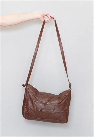 VINTAGE 1980'S BROWN PATCH LEATHER SHOULDER BAG