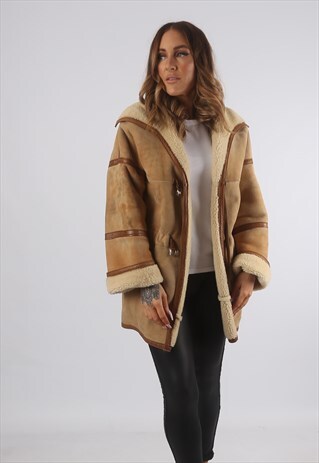 VINTAGE SHEEPSKIN SUEDE SHEARLING COAT SHORT UK S 10 (D93B)