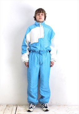 80s Ski Suit Snowsuit Overalls Jumpsuit Blue Snow One Piece
