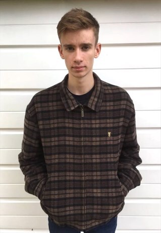 MENS VINTAGE BURBERRY BROWN CHECKED BOMBER JACKET COAT