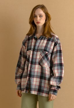 Wool Checked Abstract Pattern Unisex Fabric Shirt L 7435