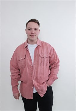Vintage 90s light pink shirt, military button up XL size 