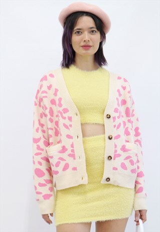 ADRIENNE LEOPARD Y2K CUTE CASUAL CARDIGAN IN PINK