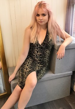 Gold & Black Snakeprint Sparkle Midi Dress