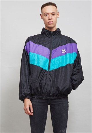 VINTAGE BLACK AND GREEN ADIDAS SHELL SPORTS JACKET